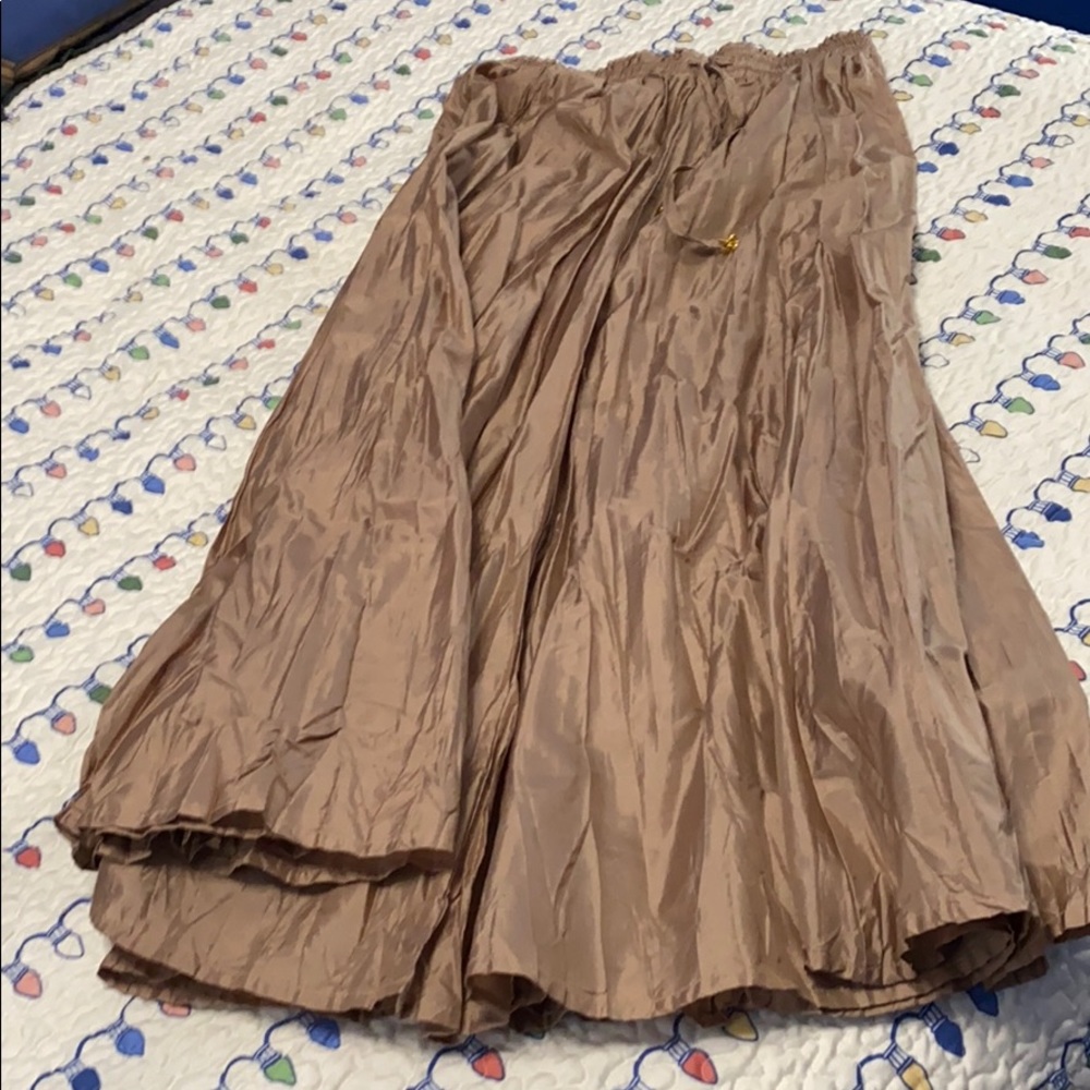 Floor length tan 100% silk skirt